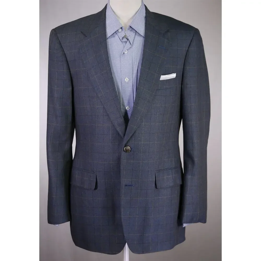 Southwick Aqua Blue Checkered Silk Herringbone Sportcoat Blazer 40R